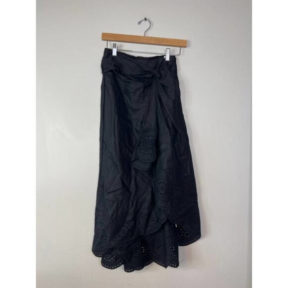 NWT A.L.C. Heather 100% Linen Eyelet High Low Black Midi Skirt Size: 0 - Picture 2 of 8